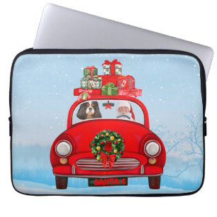 Capa Para Notebook Cavalier King Dog Em Carro Com Papai Noel