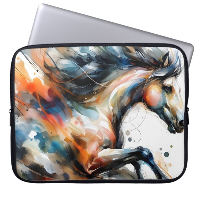 Capa Para Notebook Cavalo a Correr em Aquarela Abstrata (Frente)