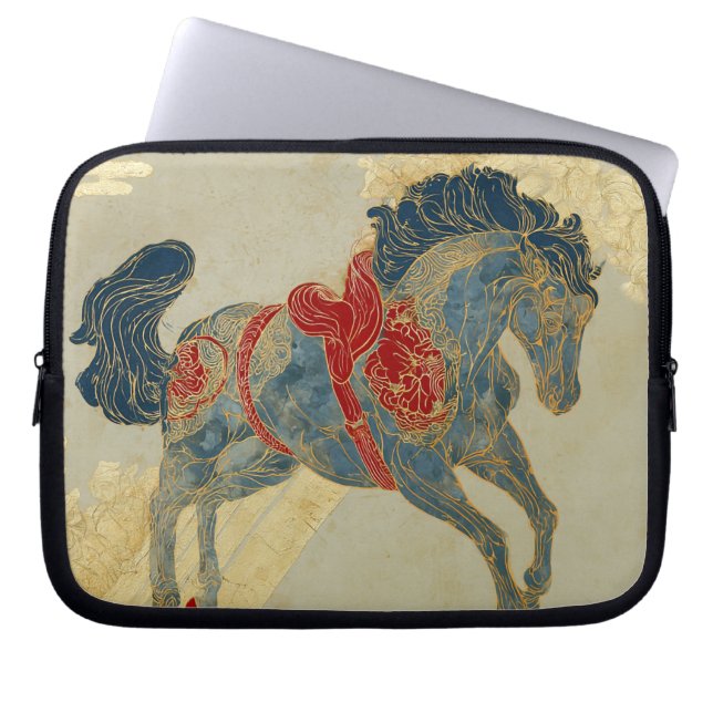 Capa Para Notebook Cavalo Azul Real Ornamentado (Frente)