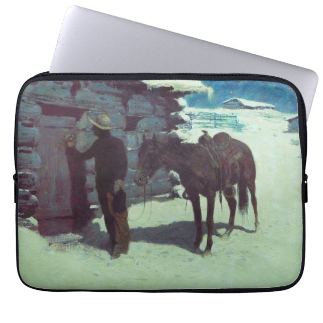 Capa Para Notebook Cavalo e vaqueiro de inverno neve (Frente)