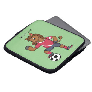 Capa Para Notebook Cavalo engraçado bonito jogando cartoon de futebol