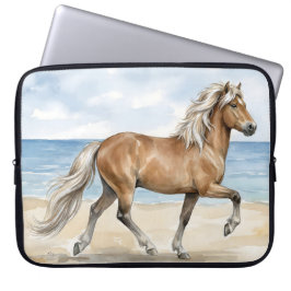 Capa Para Notebook Cavalo islandês Fjara aquarela na praia