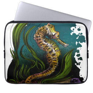 Capa Para Notebook Cavalo-Marinho Azul-Verde Estética Oceânica Design