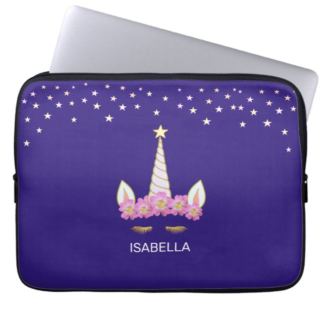 Capa Para Notebook Cavalo-marinho dourado, flores & estrelas em azul  (Frente)