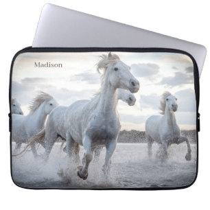 Capa Para Notebook Cavalos Brancos de Nome Personalizado