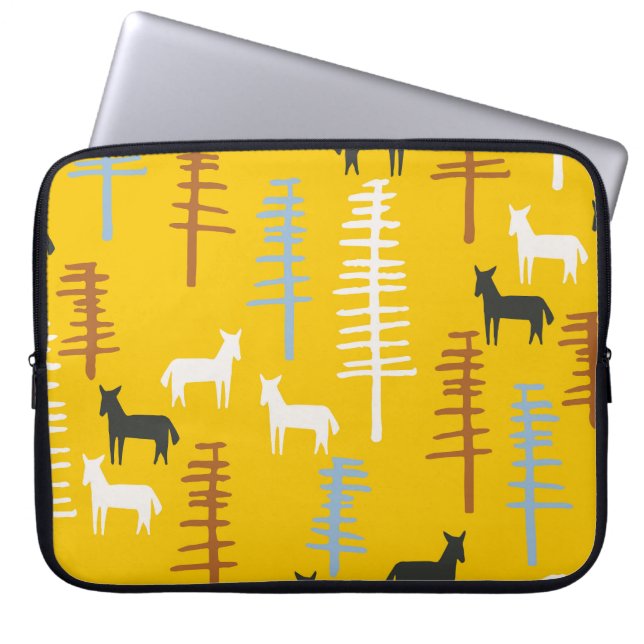 Capa Para Notebook Cavalos Tribais: Floresta Retroativa Sem Costura (Frente)