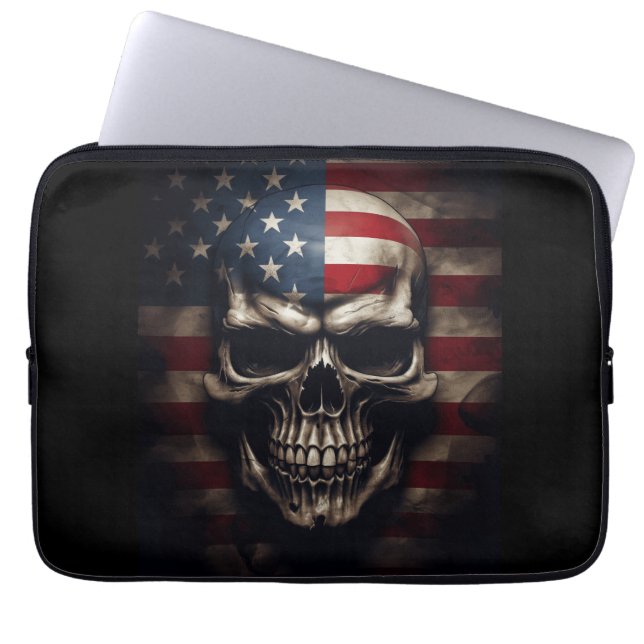 Capa Para Notebook Caveira da Bandeira Americana  (Frente)