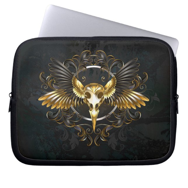 Capa Para Notebook Caveira de ouro sobre fundo preto (Frente)