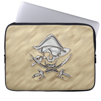 Capa Para Notebook Caveira de Pirata Prateada na Praia