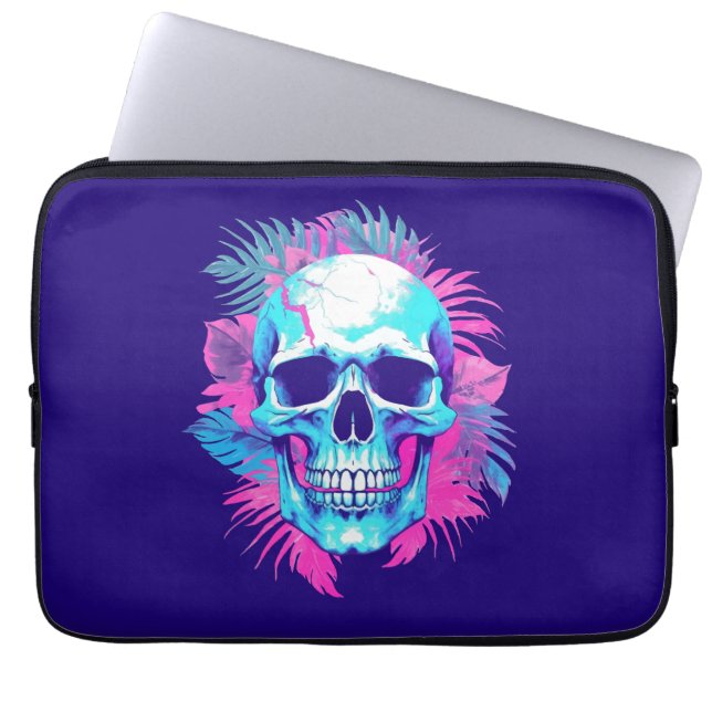 Capa Para Notebook Caveira Floral em Estilo Vaporwave (Frente)