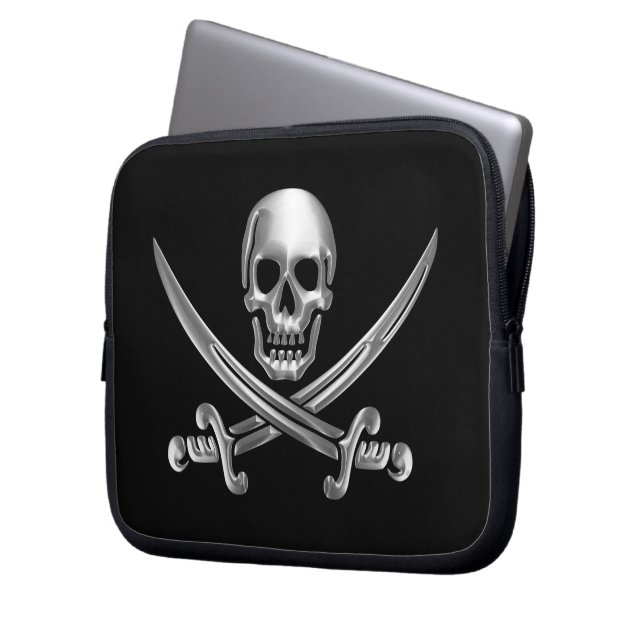 Capa Para Notebook Caveira Silver e Espadas Cruzadas (Frente Esquerda)
