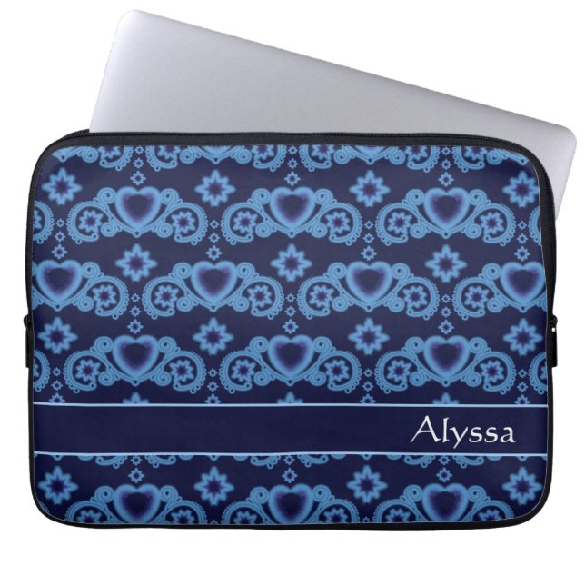 Capa Para Notebook Celestial Love Stars Heart Dark Blue Pattern Name (Frente)
