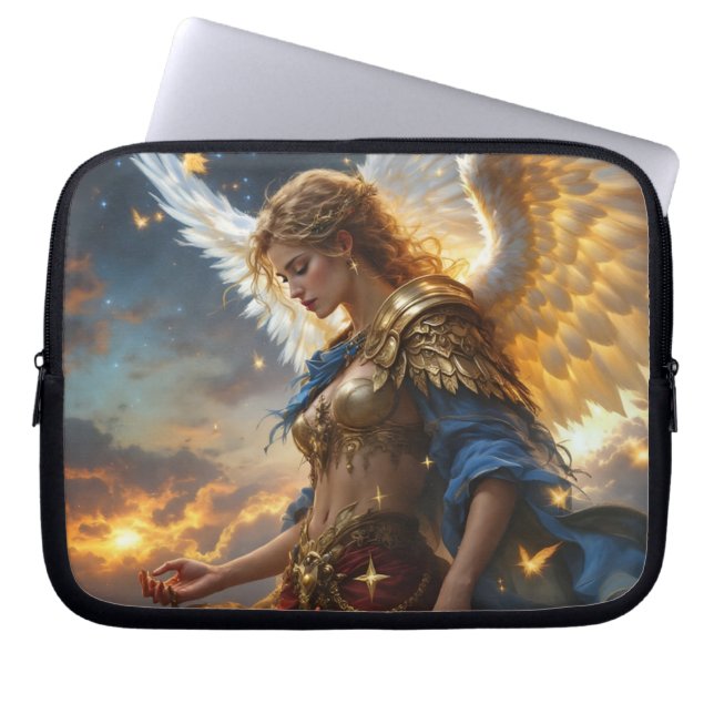 Capa Para Notebook Celestial Sentinel - Anjo do amanhecer e divino (Frente)