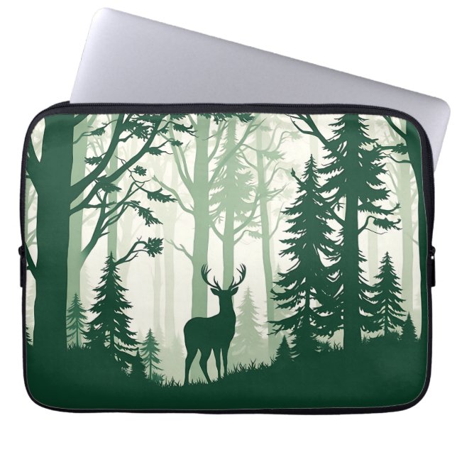 Capa Para Notebook Cena da Natureza com Silhueta da Floresta de Cervo (Frente)
