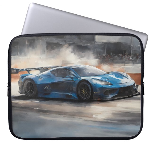 Capa Para Notebook Cena de Corrida Urbana Azul Dinâmica (Frente)