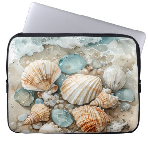 Capa Para Notebook Cena de Madeira Flutuante em Aquarela de Mariscos