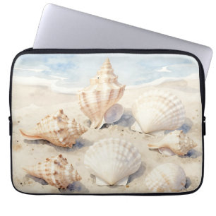 Capa Para Notebook Cena de Praia de Conchas em Aquarela