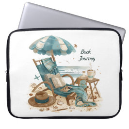 CAPA PARA NOTEBOOK CENA DE PRAIA TRANQUILA COM LIVROS CADEIRA COBERTO