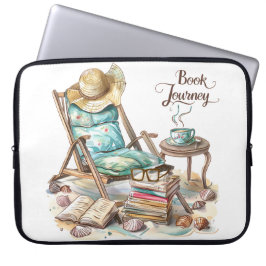CAPA PARA NOTEBOOK CENA DE PRAIA TRANQUILA COM LIVROS CADEIRA COBERTO