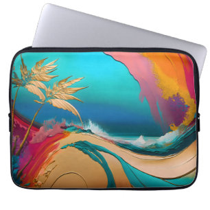 Capa Para Notebook Cena de Praia Tropical Abstrata Vibrante
