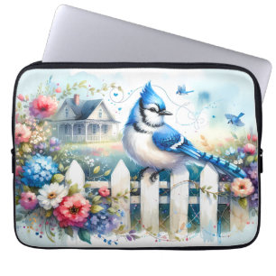 Capa Para Notebook Cena do Jardim da Casa com Cerca Azul
