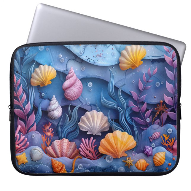CAPA PARA NOTEBOOK CENA SUBMARINA VIVAMENTE COLORIDA COM CONCHAS (Frente)