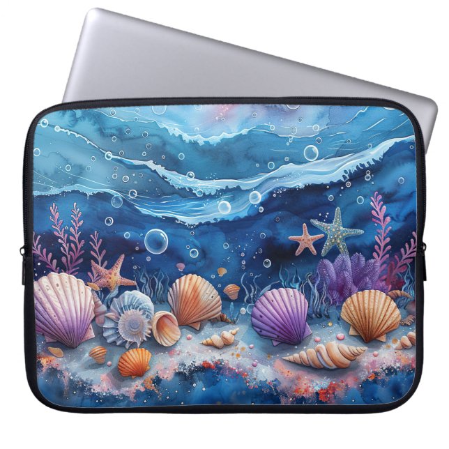 CAPA PARA NOTEBOOK CENA SUBMARINA VIVAMENTE COLORIDA COM CONCHAS (Frente)