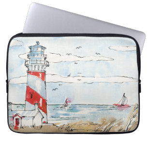Capa Para Notebook Cena vermelha e branca do farol