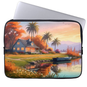 Capa Para Notebook Cenário natural com lago e árvores