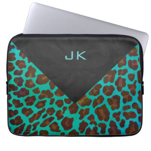 Capa Para Notebook Cerceta do monograma e leopardo de Brown