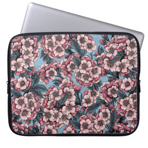 Capa Para Notebook Cereja floresce em rosa e azul