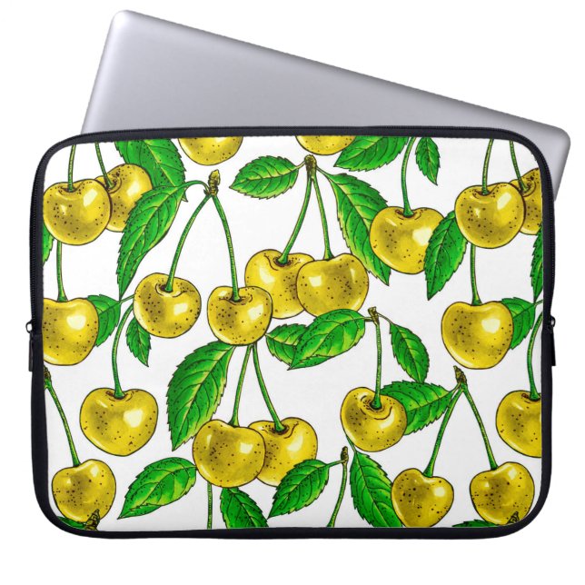 Capa Para Notebook Cerejas amarelas em branco (Frente)