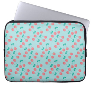 Capa Para Notebook Cerejas Pintadas à Mão Aquarela Rosa Azul Claro