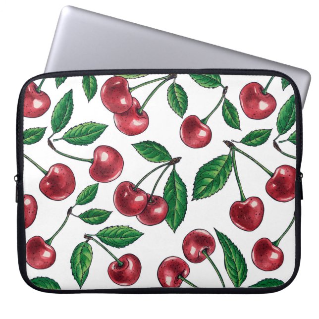 Capa Para Notebook Cerejas vermelhas em branco (Frente)
