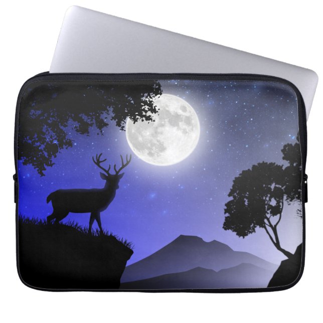Capa Para Notebook Cerf sous la lune bleu (Frente)