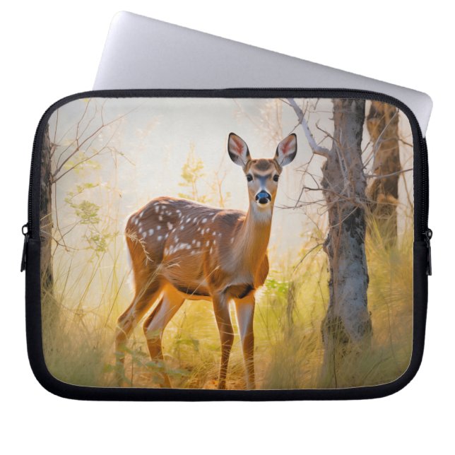 Capa Para Notebook Cervo Gracioso na Floresta Projeto da Natureza (Frente)