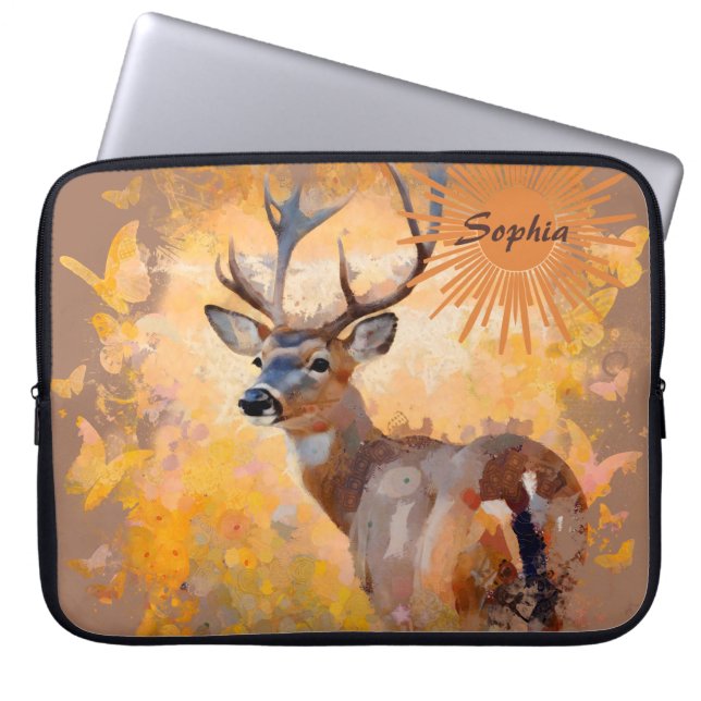 Capa Para Notebook Cervo Majestoso em um Campo de Flores Silvestres (Frente)