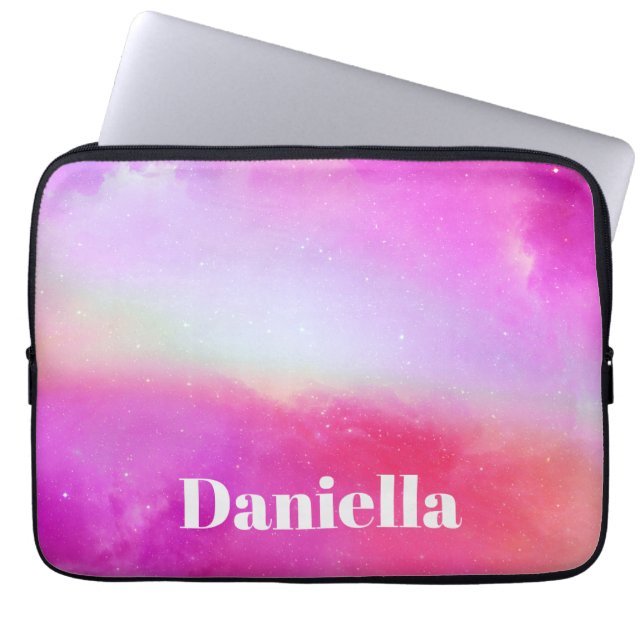 Capa Para Notebook Céu Holográfico Rosa Escuro com Nome Personalizado (Frente)