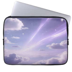 Capa Para Notebook Céu Sonhador Roxo Aurora Nuvens Estrelas