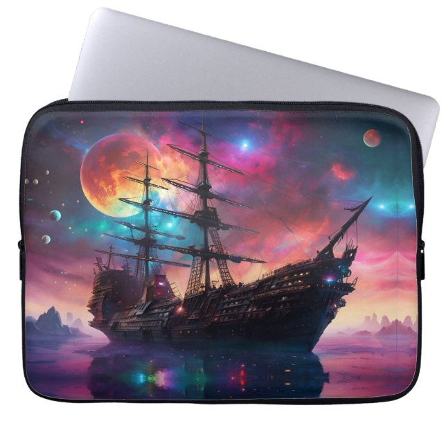 Capa Para Notebook Céus Épicos de Navio à Vela e Planetas (Frente)