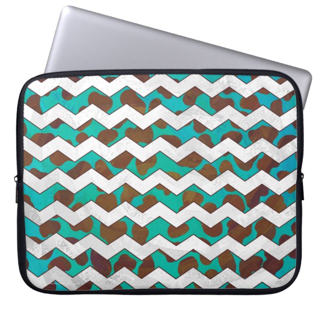 Capa Para Notebook Cevron Dalmaciano Brown e Teal (Frente)