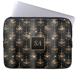 Capa Para Notebook Chandelier Preto Dourado Chic Monograma