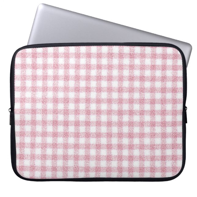 Capa Para Notebook Charme de Xadrez Rosa e Branco Aveludado (Frente)