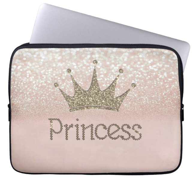 Capa Para Notebook Charming Chic Tiara Princess, Glitter Bokeh (Frente)