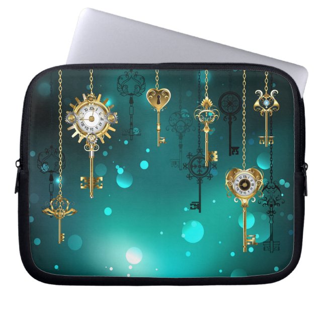 Capa Para Notebook Chaves de Esqueleto Anticas em Fundo Verde (Frente)