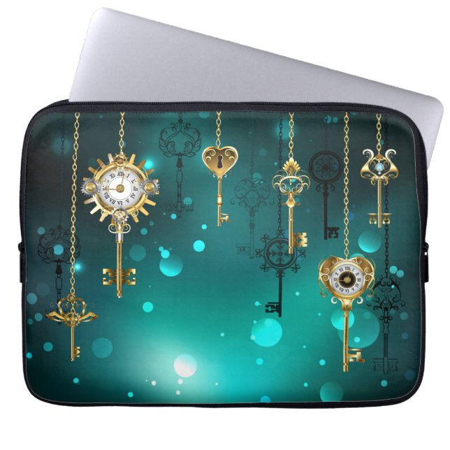 Capa Para Notebook Chaves de Esqueleto Anticas em Fundo Verde (Frente)