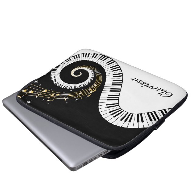 Capa Para Notebook Chaves de piano e notas de música Douradas (Frente Inferior)