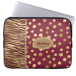 Capa Para Notebook Cheetah Burgundy Dourada Chic Bling