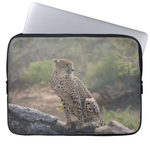 Capa Para Notebook Cheetah sentado numa árvore caída na natureza