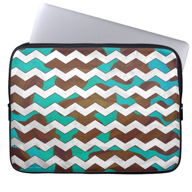 Capa Para Notebook Chevron Cow Brown e Teal Impressão (Frente)